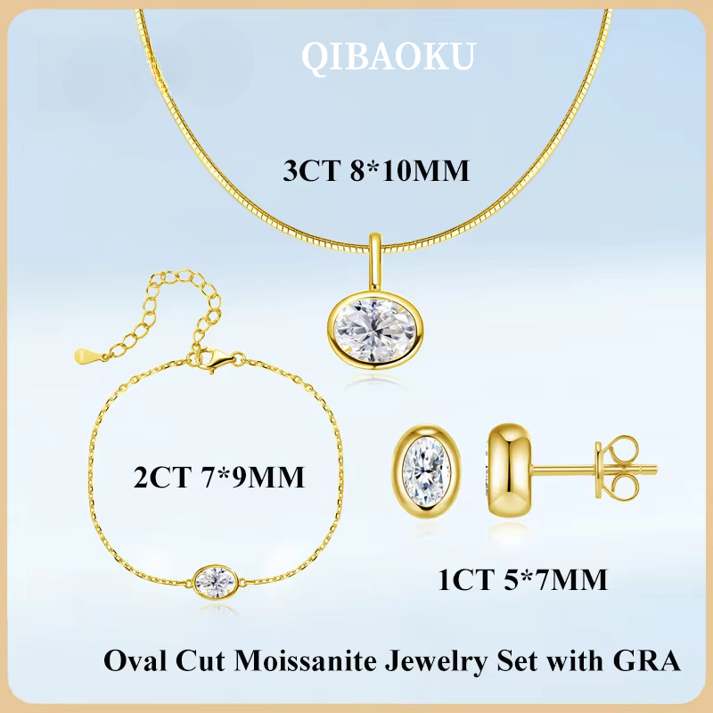 Bezels Set Pendant - QIBAOKU Naszyjnik z zawieszką z owalnym